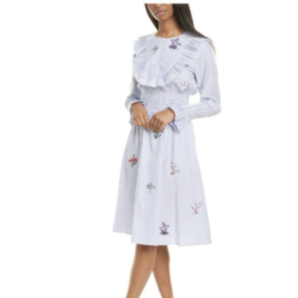 TORY BURCH EMBROIDERED SMOCKED DRESS